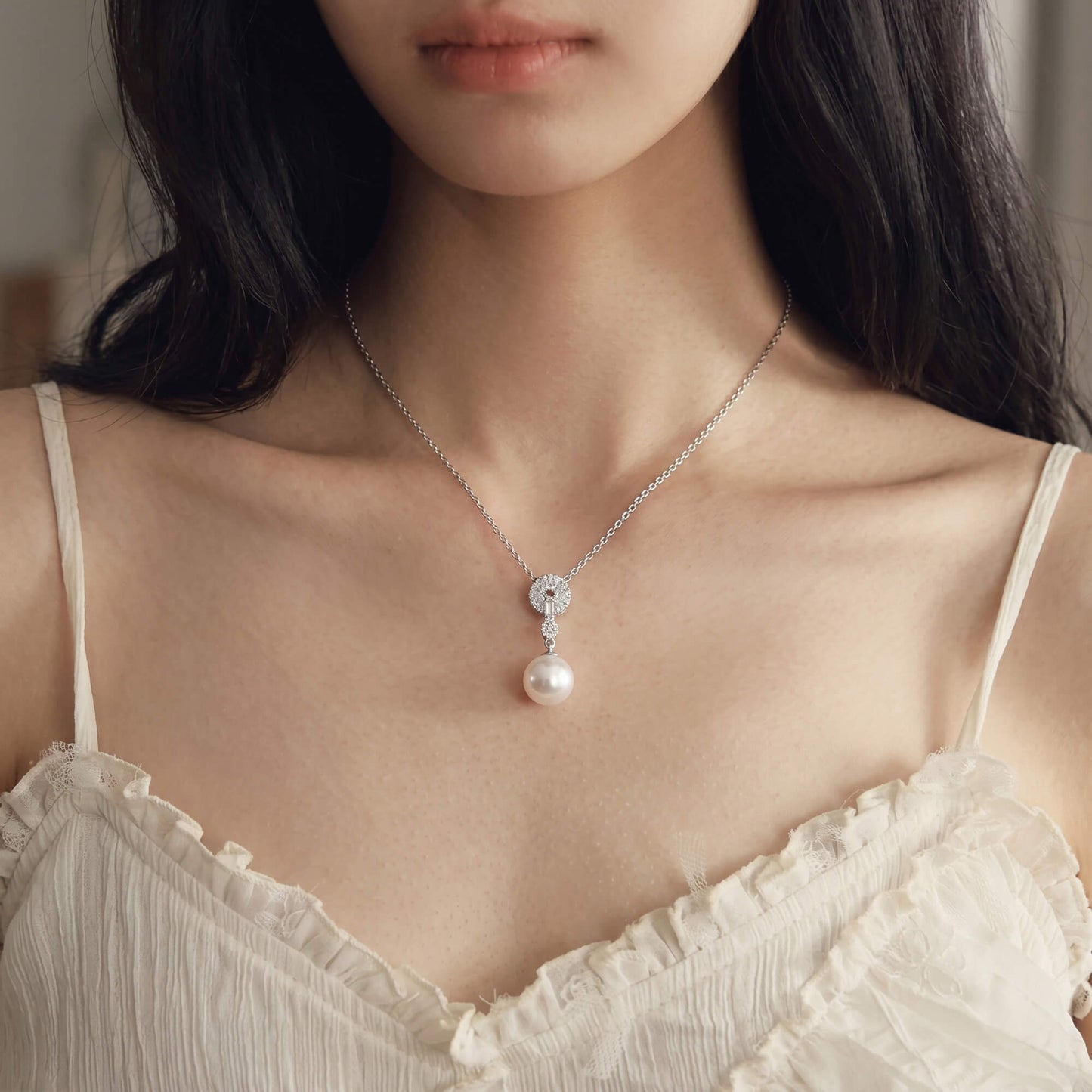 Pave Halo Pearl Jewelry Set