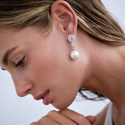 Pave Halo Pearl Jewelry Set