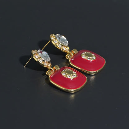 Red Enamel Orbit Drop Earrings