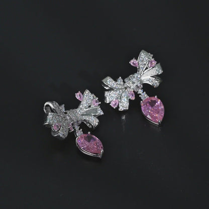 Pink Bow Teardrop Earrings