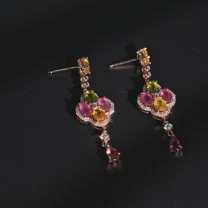 Quad Petal Link Tourmaline Earrings