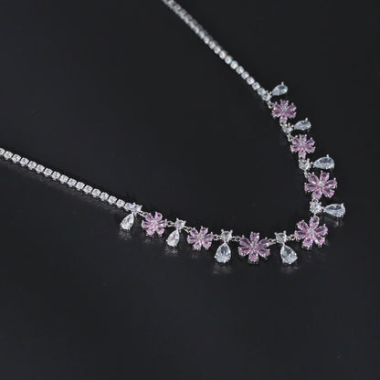 Pink Cluster Drop Necklace