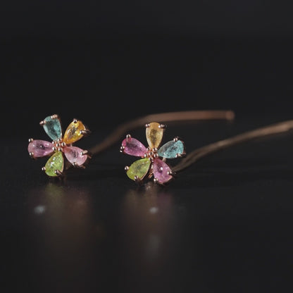 Multi-Color Flower Tourmaline Earrings