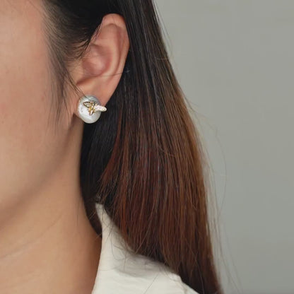 Baroque Pearl Bee Stud Earrings
