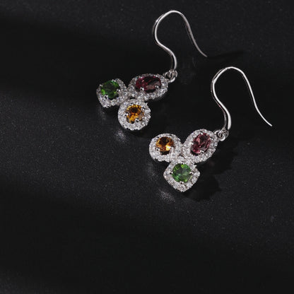 Tourmaline Three-Flower Hugging Earrings