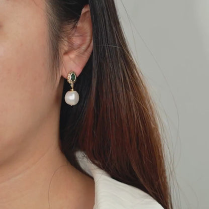 Emerald Natural Pearls Earrings