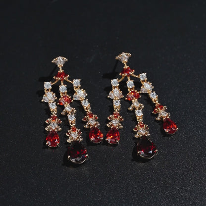 Garnet-Red Tiered Earrings