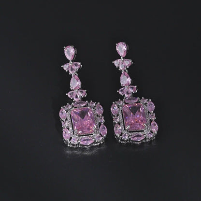 Pink Cushion Drop Earrings