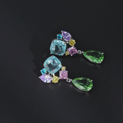Square Cluster Drop Earrings