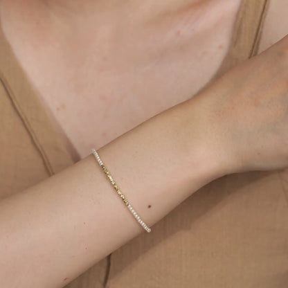 Shimmering Square Accents S925 Pearl Bracelet