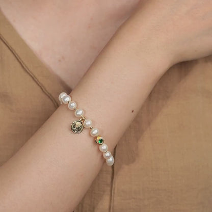 Natural Pearl Golden Beads OT Clasp Bracelet