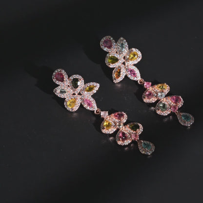 Petal Link Motif Tourmaline Earrings