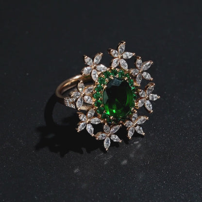 Floral Halo Green Ring