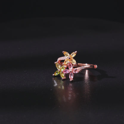 Tourmaline Tricolor Lucky Petal Ring