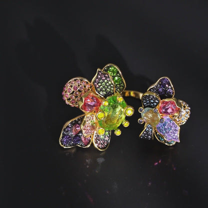 Kaleidoscope Twin-Bloom Open Ring