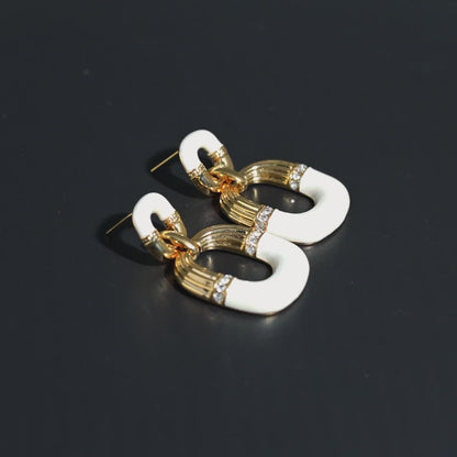 White Enamel Linked Drop Earrings