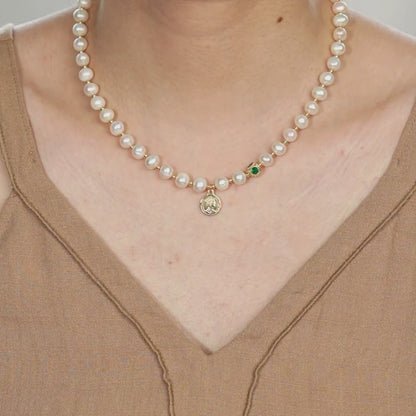 Natural Pearl Golden Beads OT Clasp Necklace
