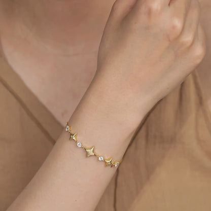Rhombic Zirconia Slider Clasp Gold Plated Bracelet