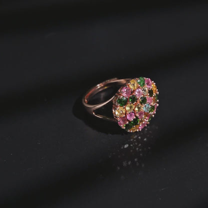 Rainbow Mosaic Dome Tourmaline Ring