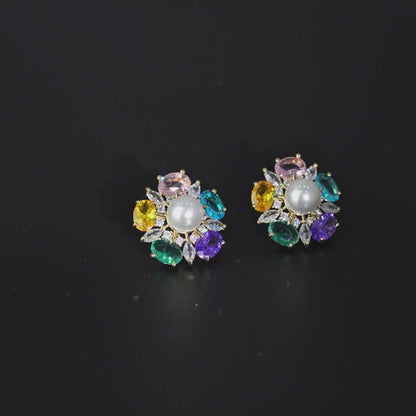 Floral Pearl Halo Earrings