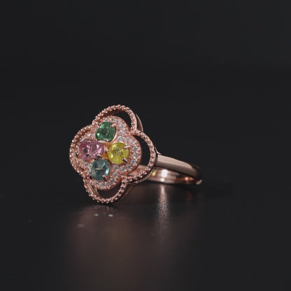 Four Leaf Flower Tourmaline Ring